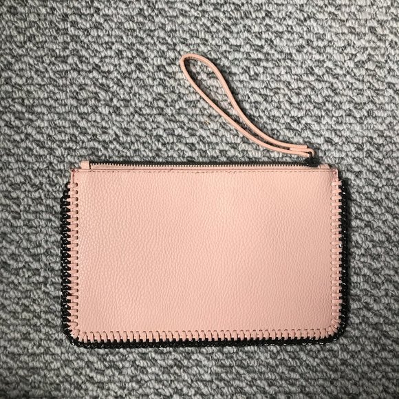 Pink MNG leather wristlet with chain accent - Picture 1 of 3